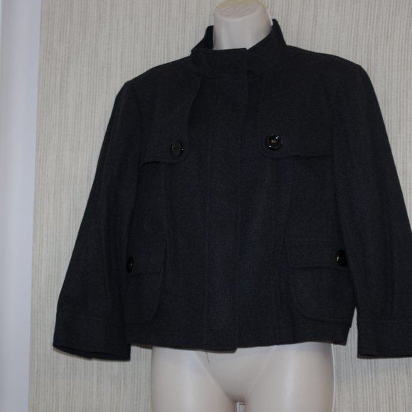 per se Gray wool cashmere blend cropped bomber jacket size 12 - Picture 6 of 10